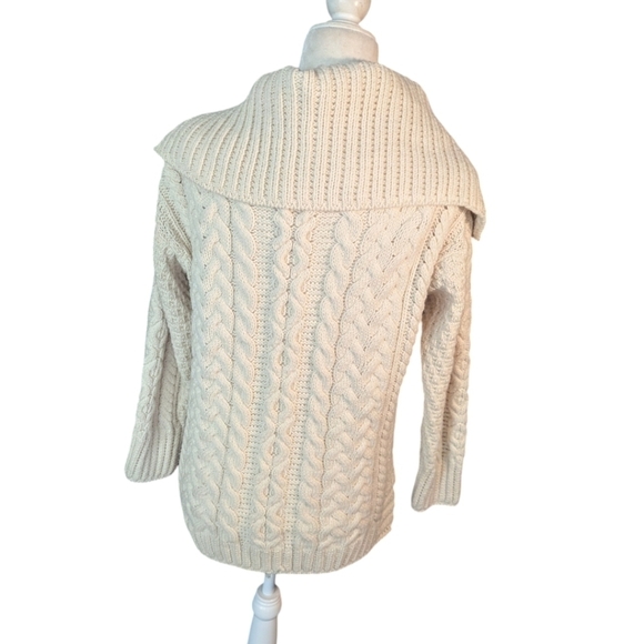 Carraigdonn Irish made Chunky cream merino wool knit shawl collar cardigan sz S - Picture 2 of 9
